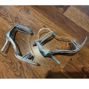Badgley Mischka Collection Women's Logan Ankle Strap Sandle Sz 8.5 Bling Silver